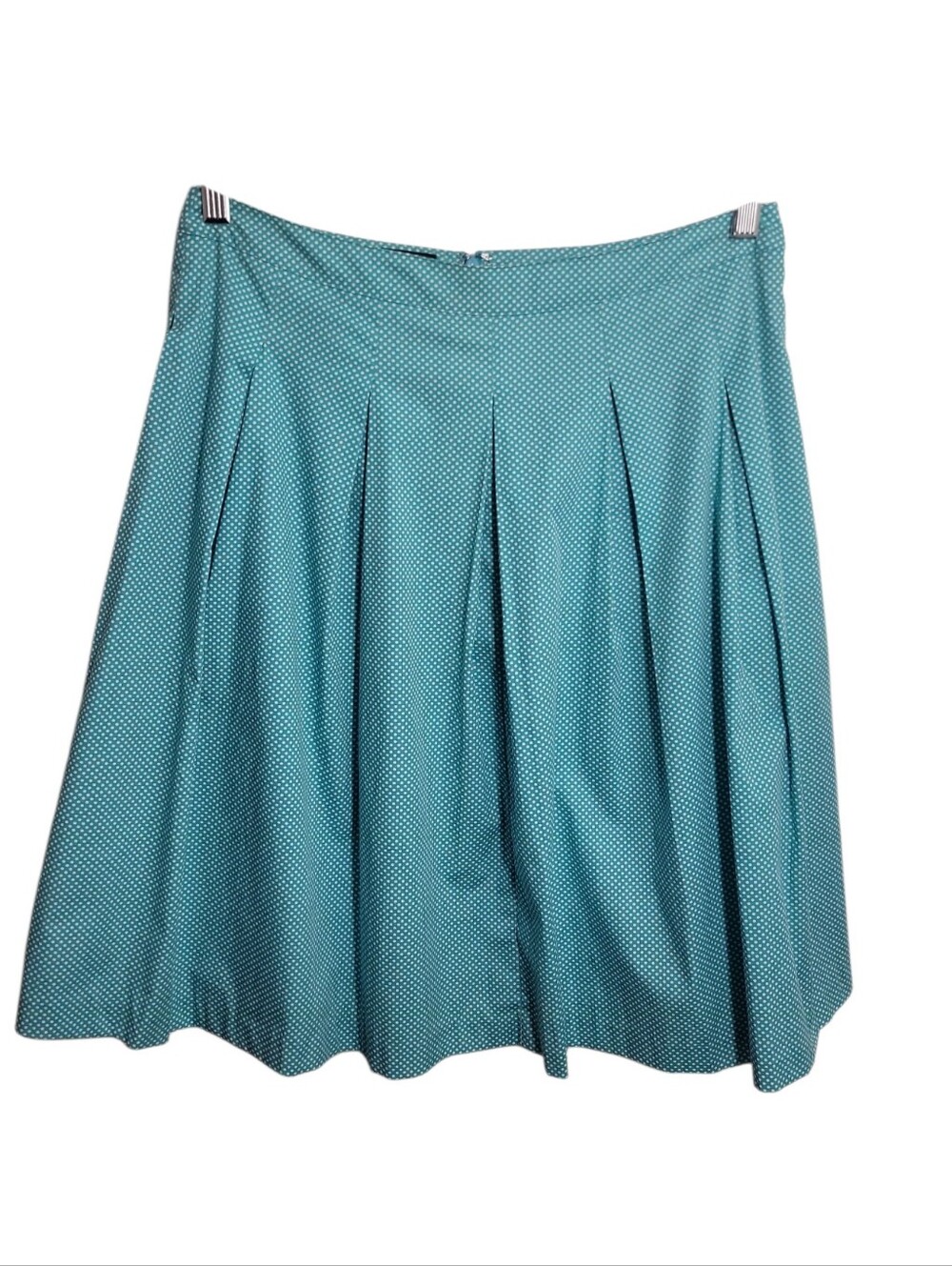 Talbots women's size 6 petite turquoise white polka dot pleated skirt stretch